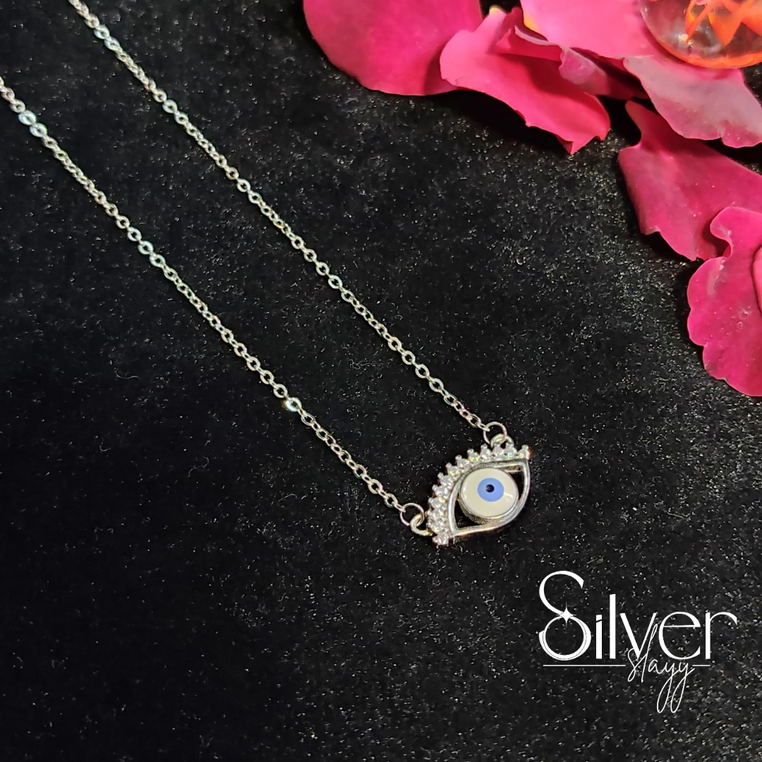 925 Sterling Silver Evil Eye Pendant Chain | Dainty Protective Necklace