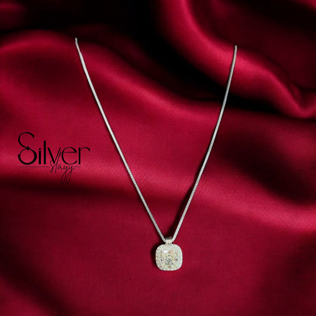 Classic Square Zirconia Pendant Necklace in 925 Sterling Silver | Elegant Adjustable Jewelry by SilverSlayy