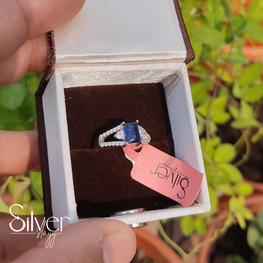 Luxurious Blue Sapphire Sterling Silver Ring for Women – Perfect for Weddings & Gifts | Silverslayy
