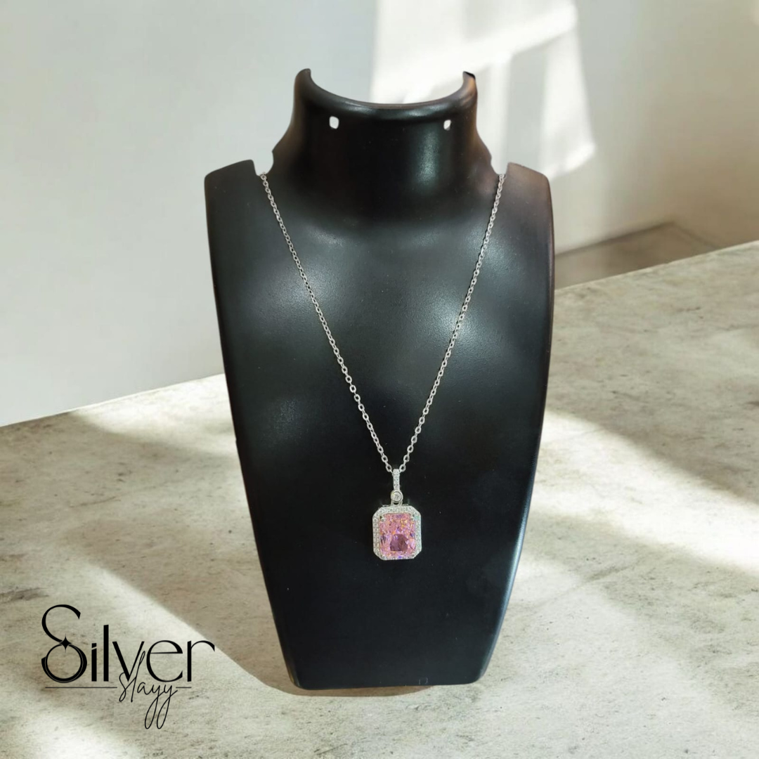 Enchanting Pink Zirconia Pendant Necklace in 925 Sterling Silver | Adjustable Elegant Jewelry by SilverSlayy