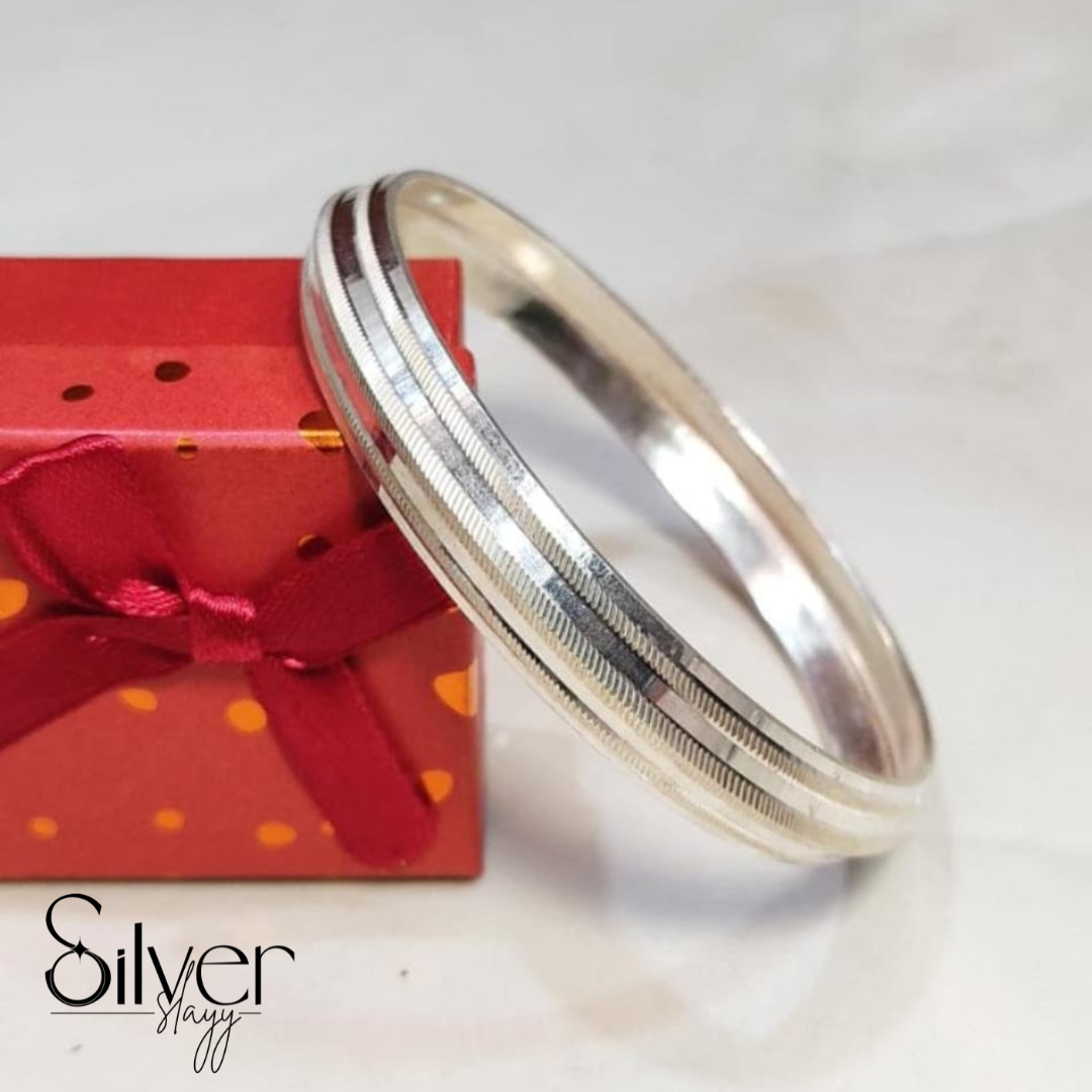 Premium Double-Ridge Men’s Kada in 925 Sterling Silver | Handcrafted Heritage-Inspired Bracelet by SilverSlayy