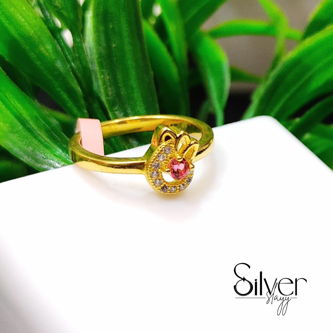 Gold-Plated Crown Ring β Sparkling Red Stone & Crystal Accents