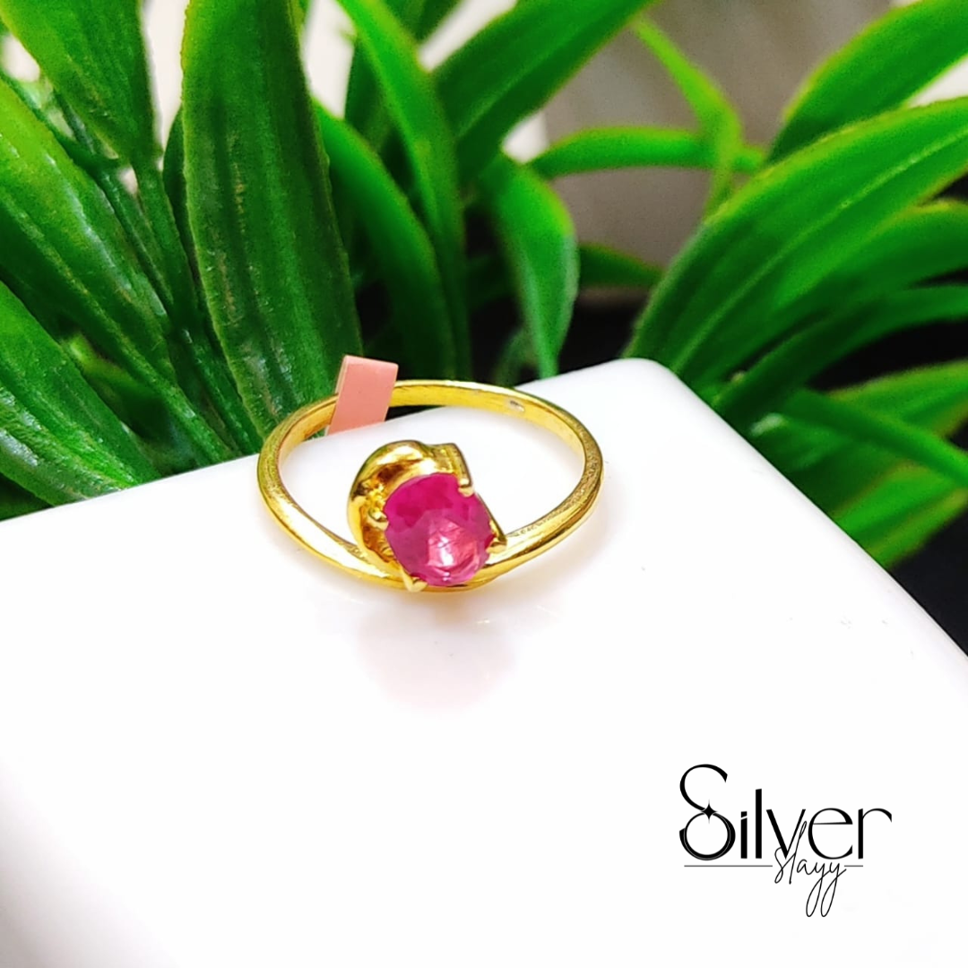 π Elegant Gold-Plated Ring β Red Ruby Solitaire Design