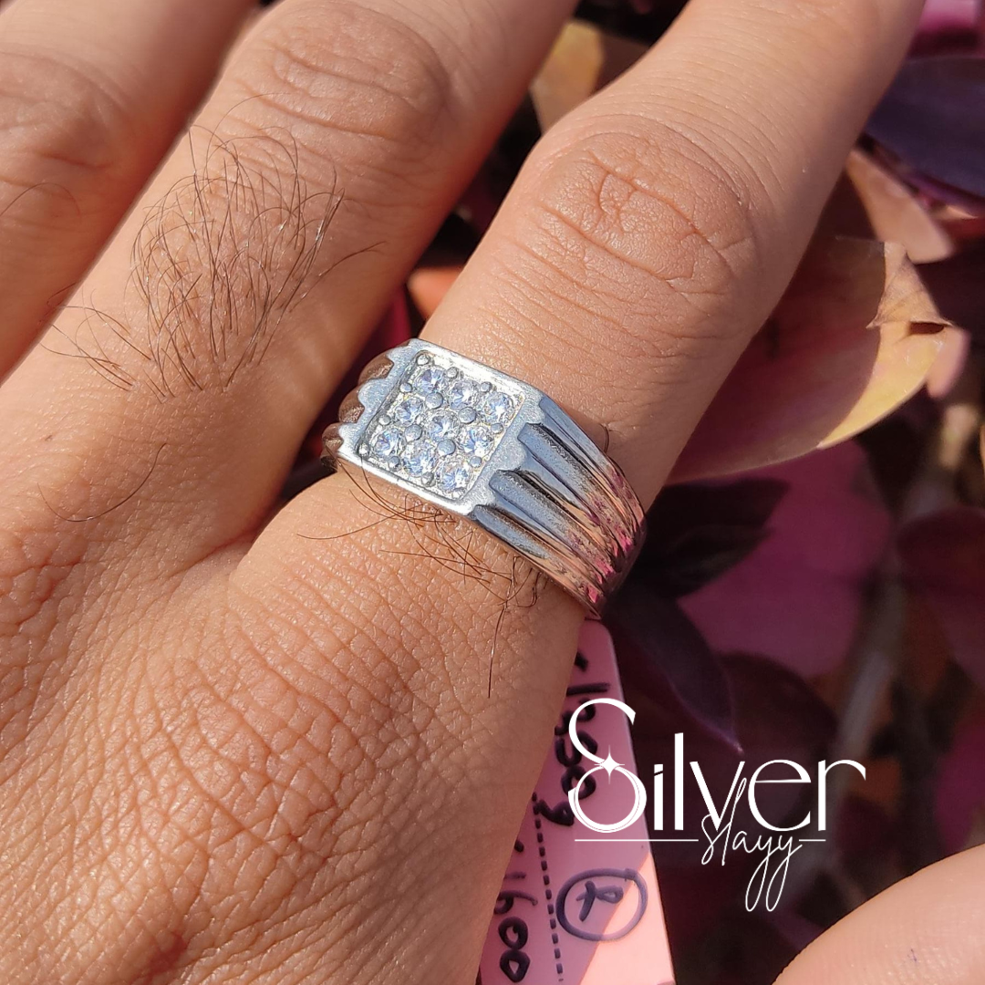 Square CZ Silver Ring | Handcrafted Sparkling Jewelry by SilverSlayy