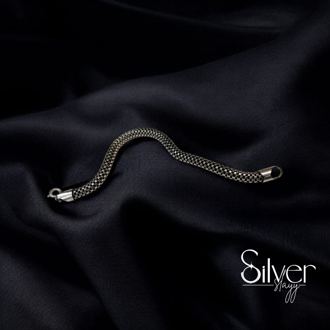 Men's Textured Silver Bracelet - Bold and Contemporary Design