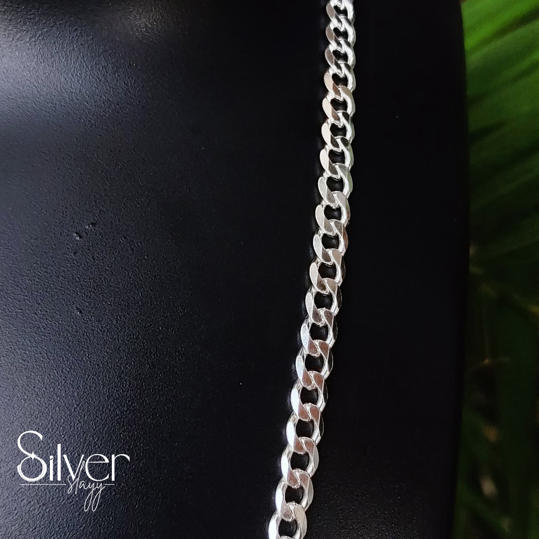 Men's Polished Silver Chain - Classic Cuban Link Necklace