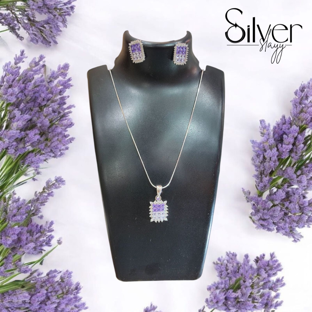 š® 925 Sterling Silver Lavender Radiance Pendant Set | Elegant Necklace & Earrings Combo āØšæ