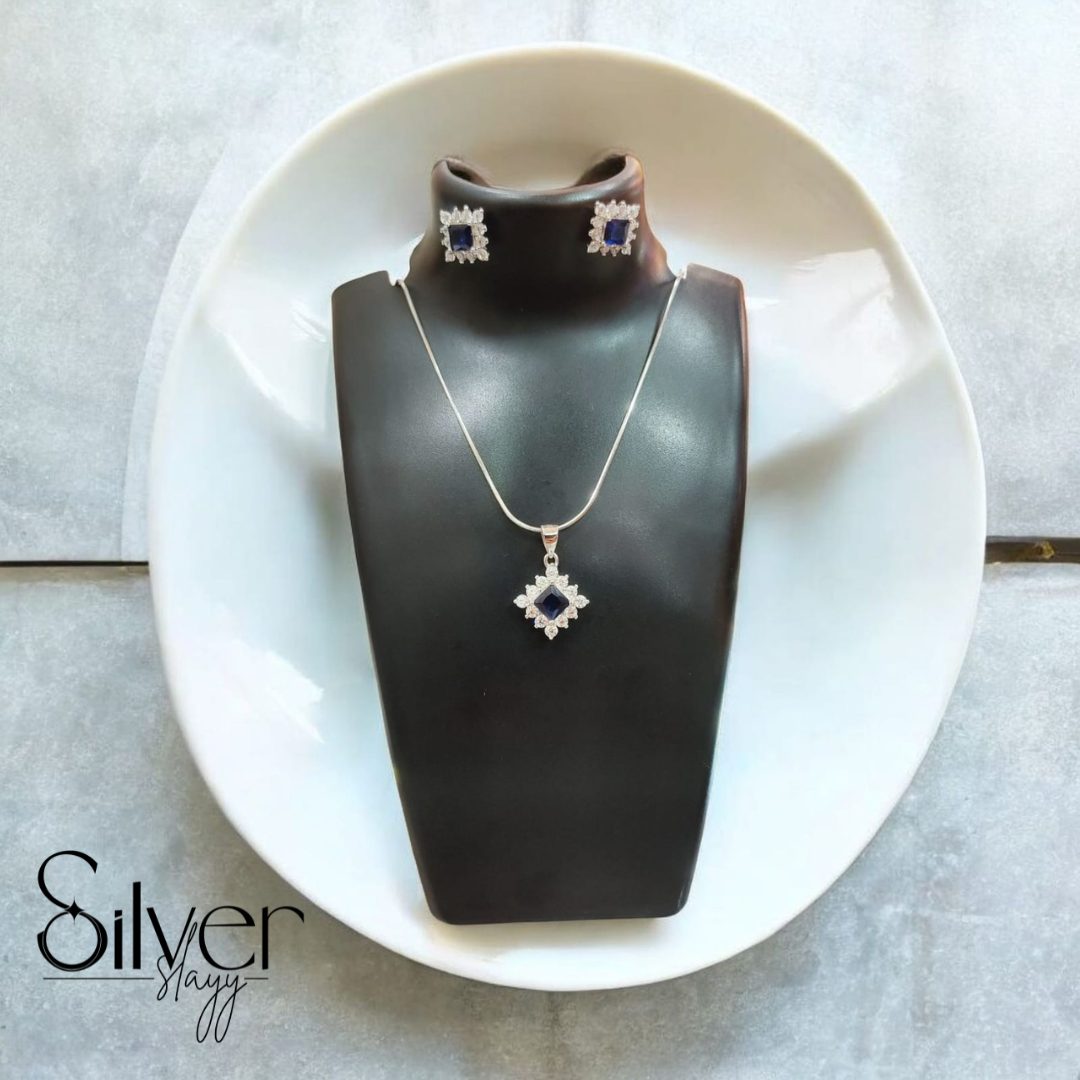 š 925 Silver Royal Blue Princess Pendant Set | Elegant Vintage-Inspired Necklace & Earrings āØš