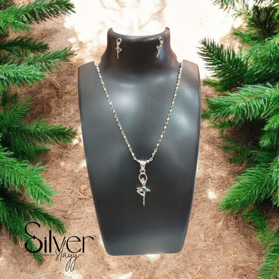 Stylish 925 Sterling Silver Pendant Necklace and Drop Earrings Set with Zircon Stones – Women's Fashion Jewelry