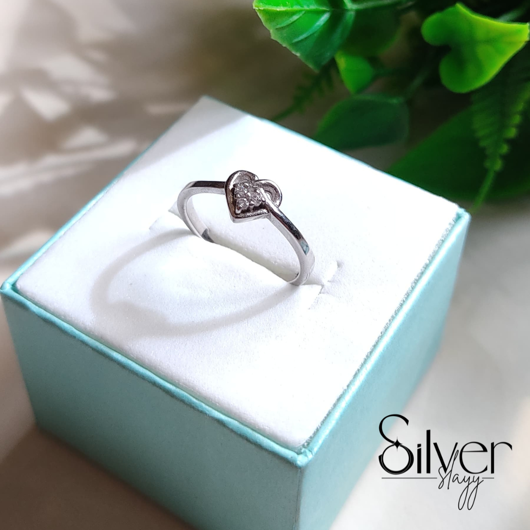 Heart Ring for Women | Sparkling Stone-Studded Non-Adjustable Love Band by SilverSlayy