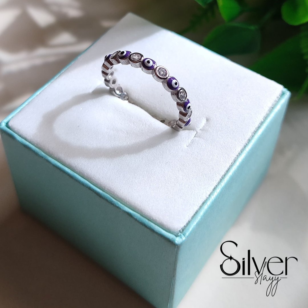 Evil Eye & Zircon Ring for Women | Non-Adjustable Dainty Protection Band by SilverSlayy