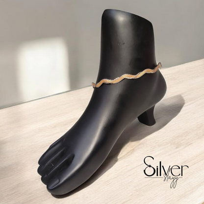 Italian 92.5% Silver Wavy Anklet – Rose Gold Polish, Elegant & Stylish (10.25 Inches)
