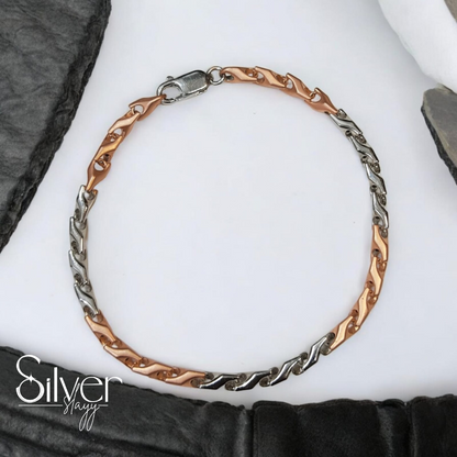 Two-Tone Men's Bracelet - Sleek Rose Gold & Silver Chain Design