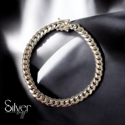 Men's Polished Silver Cuban Link Bracelet - Bold and Timeless Design