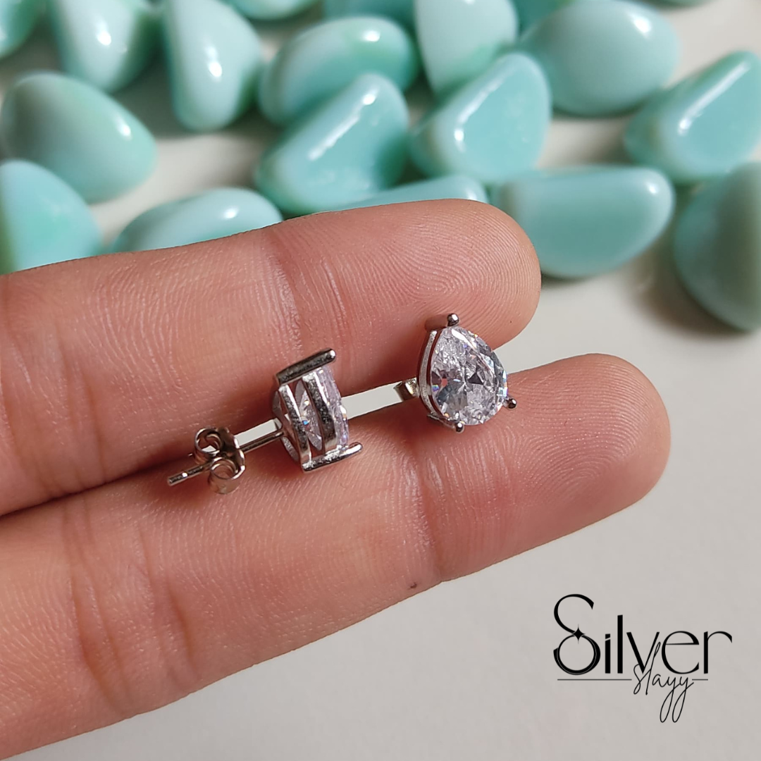 Teardrop Sterling Silver Earrings for Girls – Elegant & Sparkling Design