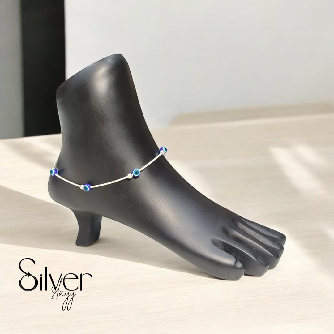 925 Sterling Silver Evil Eye Anklet – Protection & Style