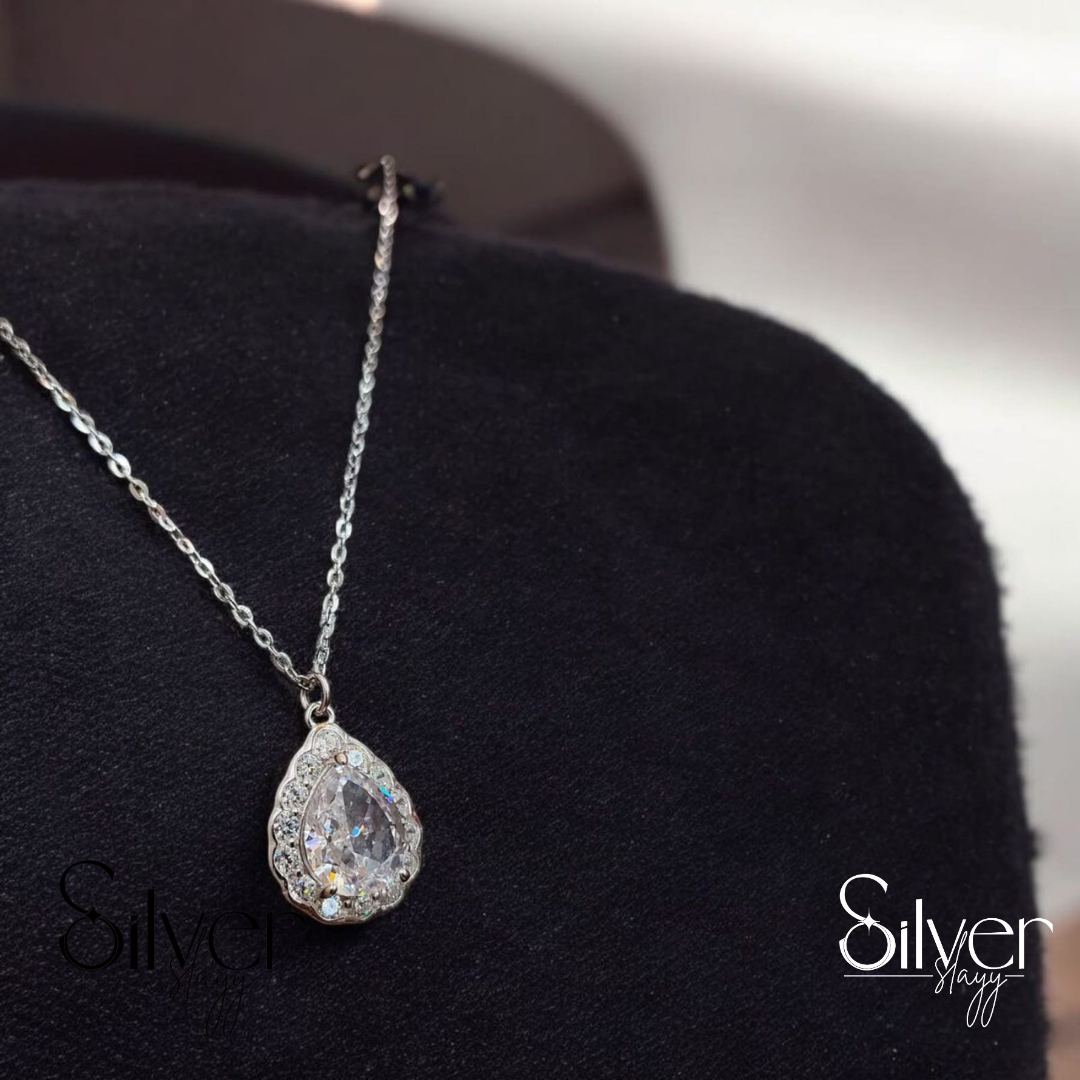 Elegant Teardrop Pendant Necklace in 925 Sterling Silver with Sparkling Zirconia Crystal | Classic Adjustable Jewelry by SilverSlayy