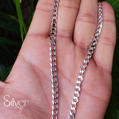 Men's Polished Silver Chain - Classic Cuban Link Necklace