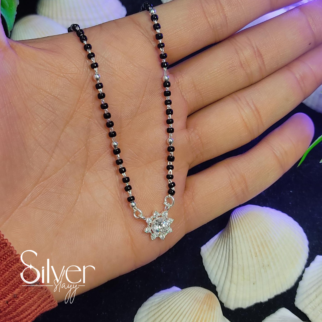 Floral Design Silver Mangal Sutra | Elegant Jewelry by SilverSlayy