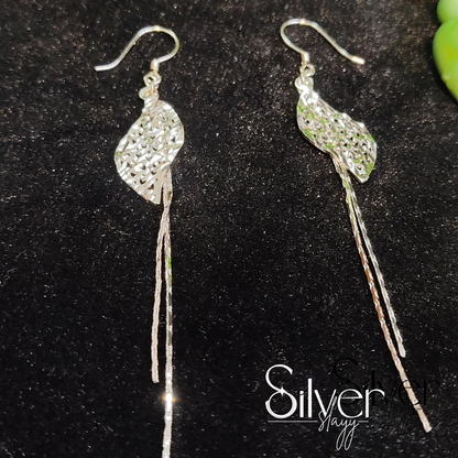 925 Sterling Silver Long Dangle Earrings for Women | Elegant Textured Drop Design