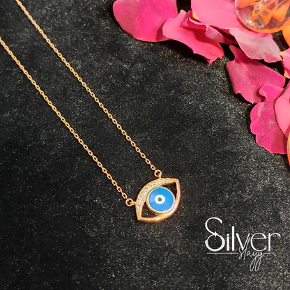 925 Sterling Silver Evil Eye Pendant Chain | Rose Gold Finish | Protective Necklace