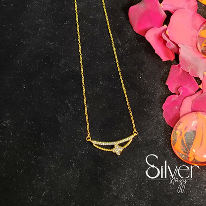 925 Sterling Silver Pendant Chain with Gold Polish | Elegant Floral Design Necklace