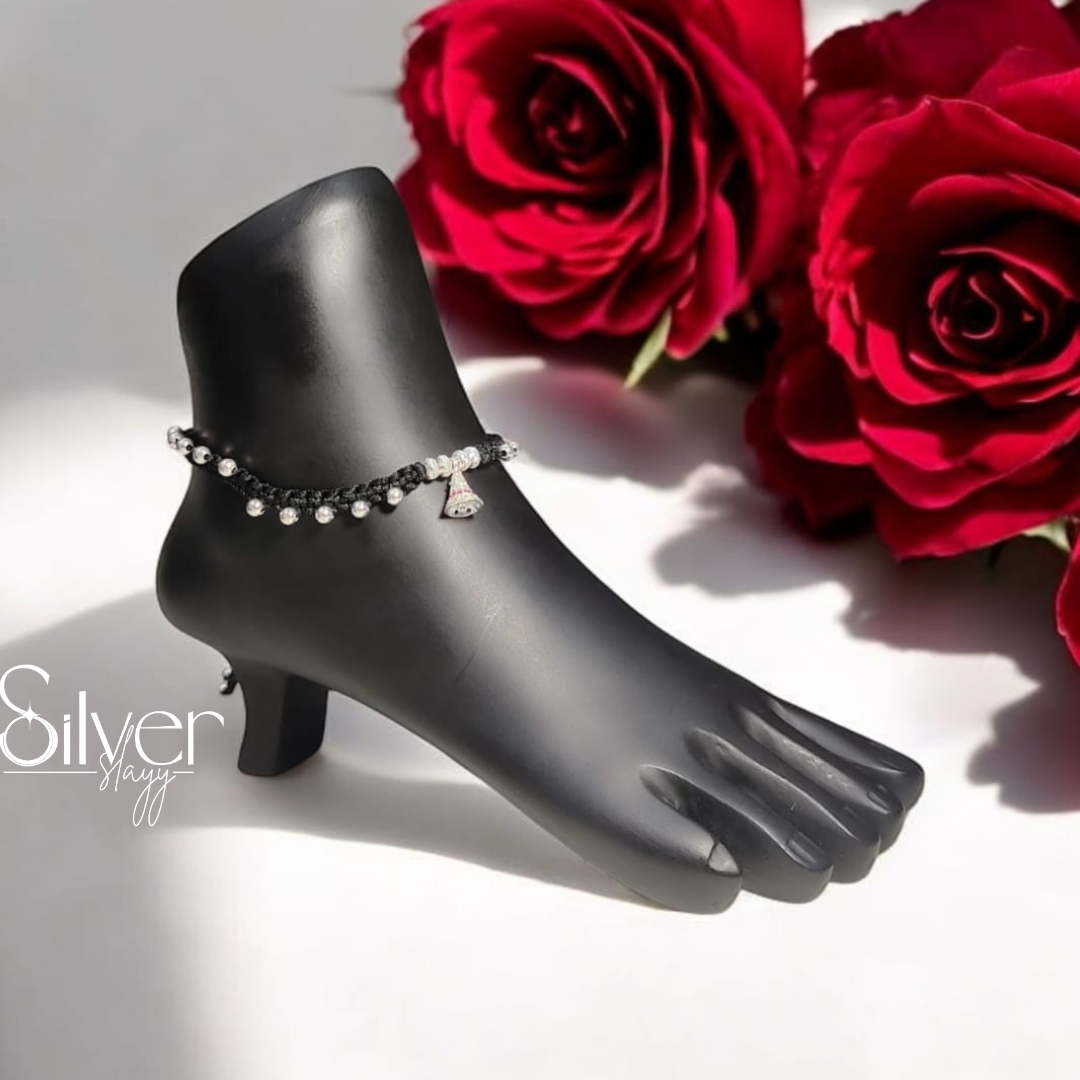 Elegant Thread Anklet with 65% Silver Beads – Adjustable Women’s Payal