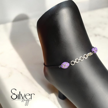 65% Pure Silver Adjustable Thread Anklet – Elegant Purple Bead Accent | Silver Slayy