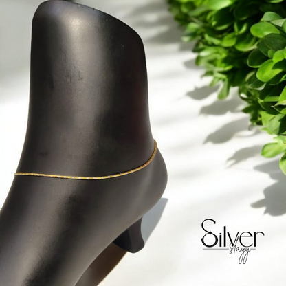 Italian 92.5% Silver Anklet – Slim, Elegant & Golden Polish Finish (10.25 Inches)