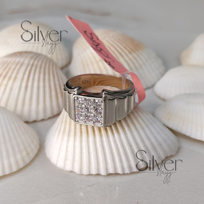 Men's 925 Sterling Silver Ring with Square Crystal Cluster – Bold and Stylish Design
