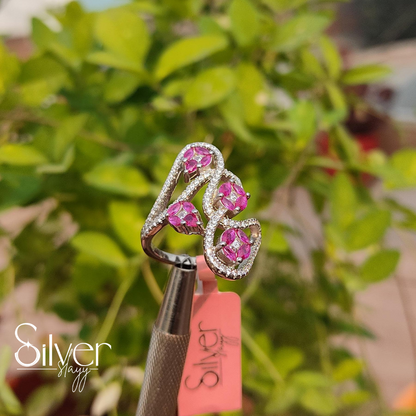Pink Petal-Inspired Sterling Silver Ring – Elegant Floral Design for Women | Silverslayy