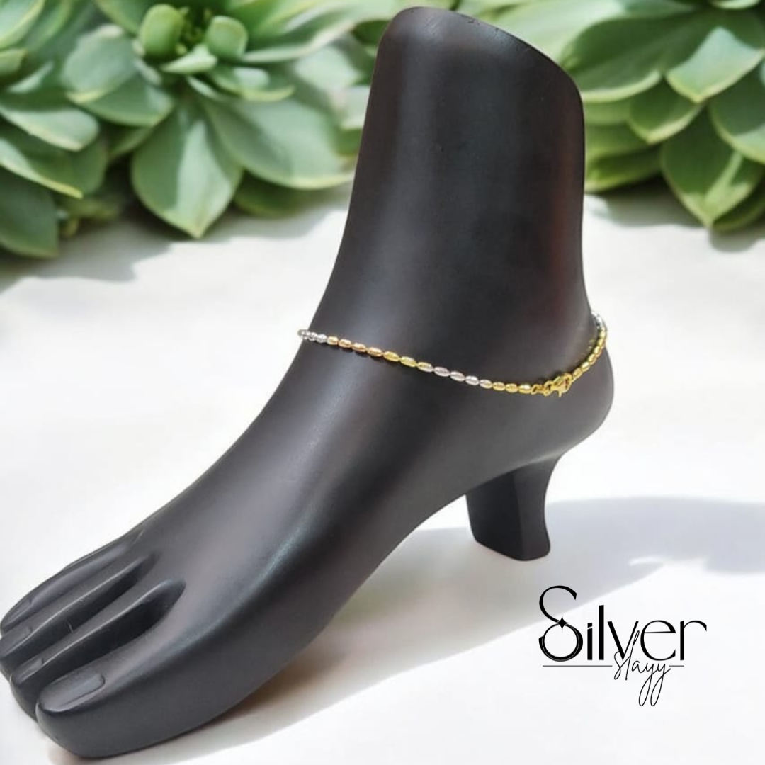✨ Italian 92.5% Silver Anklet – Elegant Tri-Polish Design (10.25 Inches)