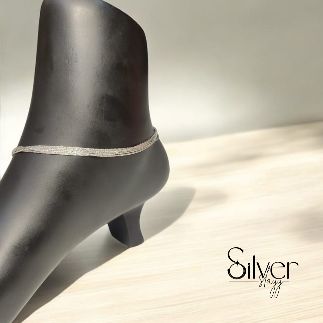 ✨ Italian 92.5% Silver 5-Layered Chain Anklet – Elegant & Minimalist (10.25 Inches)