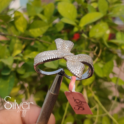 Trendy Two-Finger Bow-Knot Sterling Silver Ring – Unique & Stylish | Silverslayy