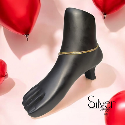 ✨ Italian 92.5% Silver 5-Layered Chain Anklet – Elegant Tri-Polish Design (10.25 Inches)