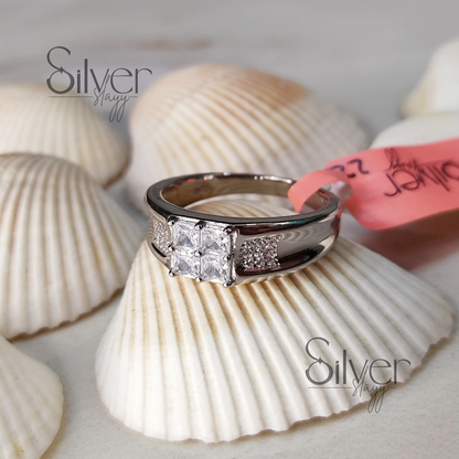Men's 925 Sterling Silver Ring with Double Square Crystal Accent – Elegant and Dazzling