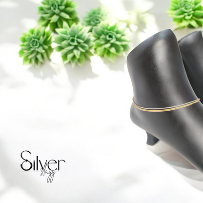 Elegant 925 Sterling Silver Italian Anklet – 3-Layered Chain with Adjustable Clasp (10 Inches)