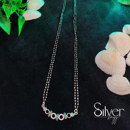 Exquisite Green Stone Silver Mangal Sutra | Jewelry by SilverSlayy