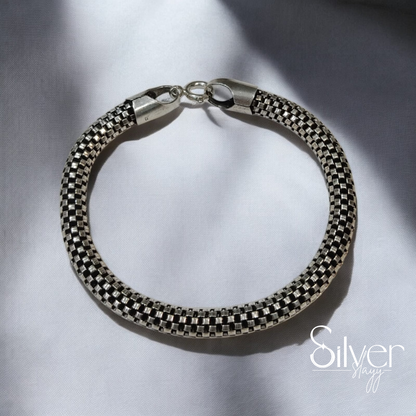 Men's Textured Silver Bracelet - Bold and Contemporary Design