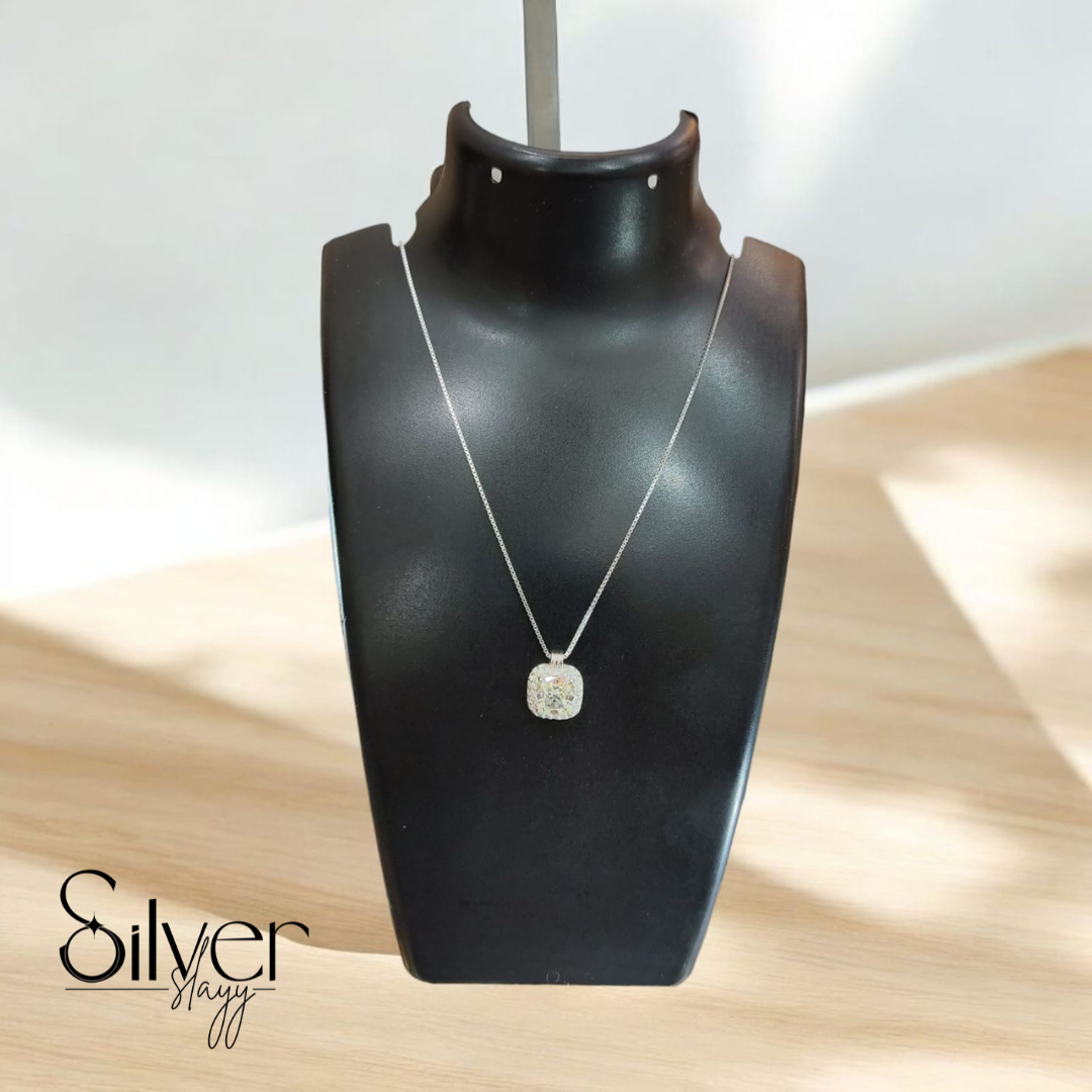 Classic Square Zirconia Pendant Necklace in 925 Sterling Silver | Elegant Adjustable Jewelry by SilverSlayy