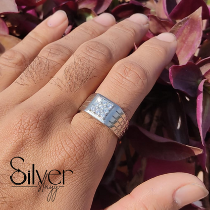 SilverSlayy Sterling Silver Square Cluster Ring – Bold and Timeless Elegance