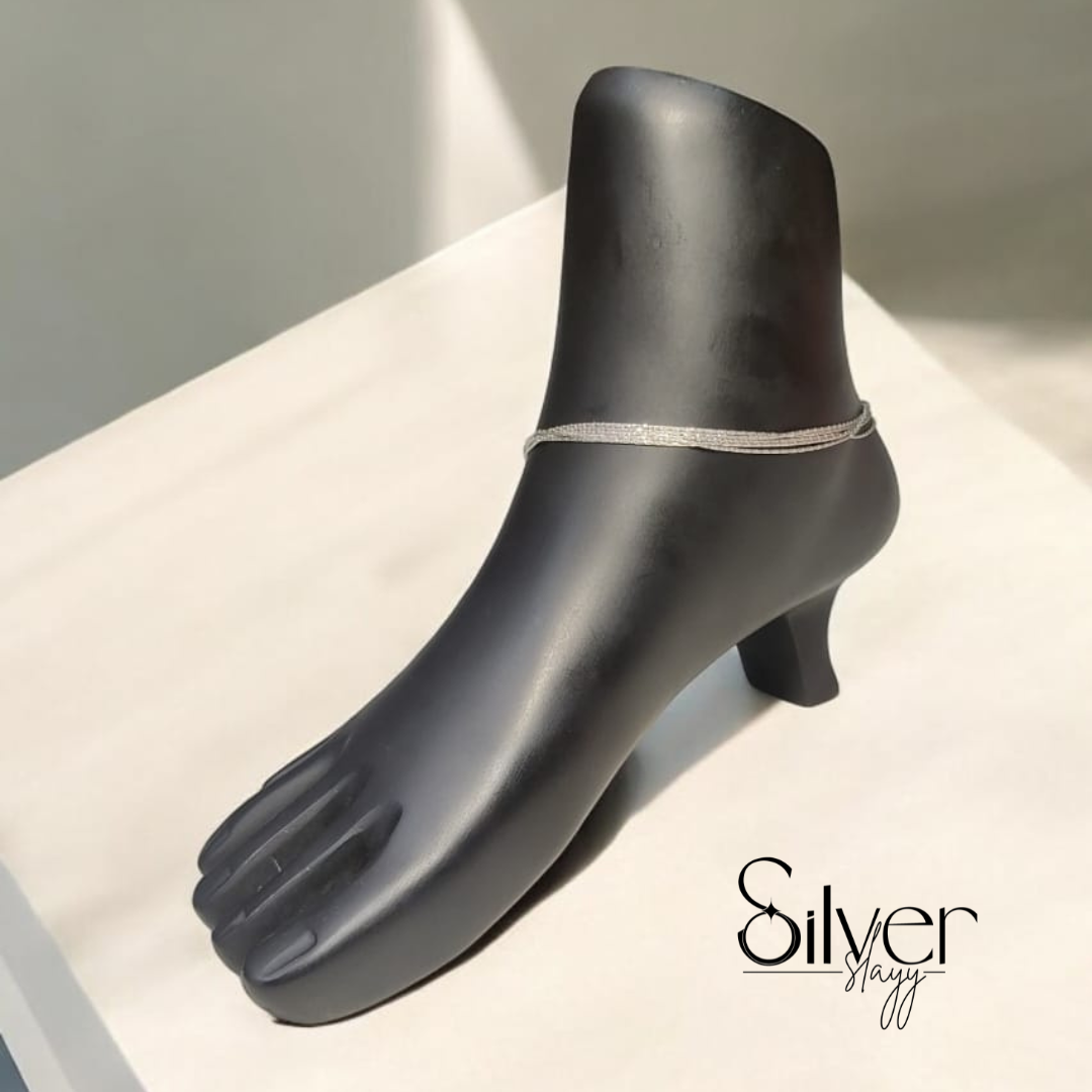 ✨ Italian 92.5% Silver 5-Layered Chain Anklet – Elegant & Minimalist (10.25 Inches)