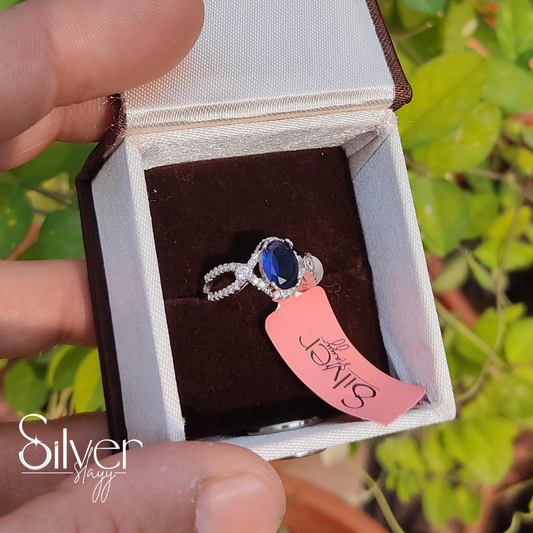 Elegant Blue Sapphire Girls Cocktail Ring – Twisted Band with Crystals
