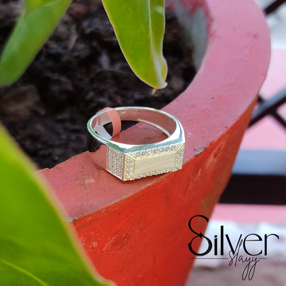 SilverSlayy Premium Sterling Silver Men's Ring – Bold Design with Sparkling Accents