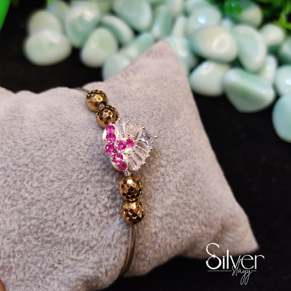 Elegant Pink & Gold Beaded Bracelet for Women & Girls – Free Size (70% pure silver)