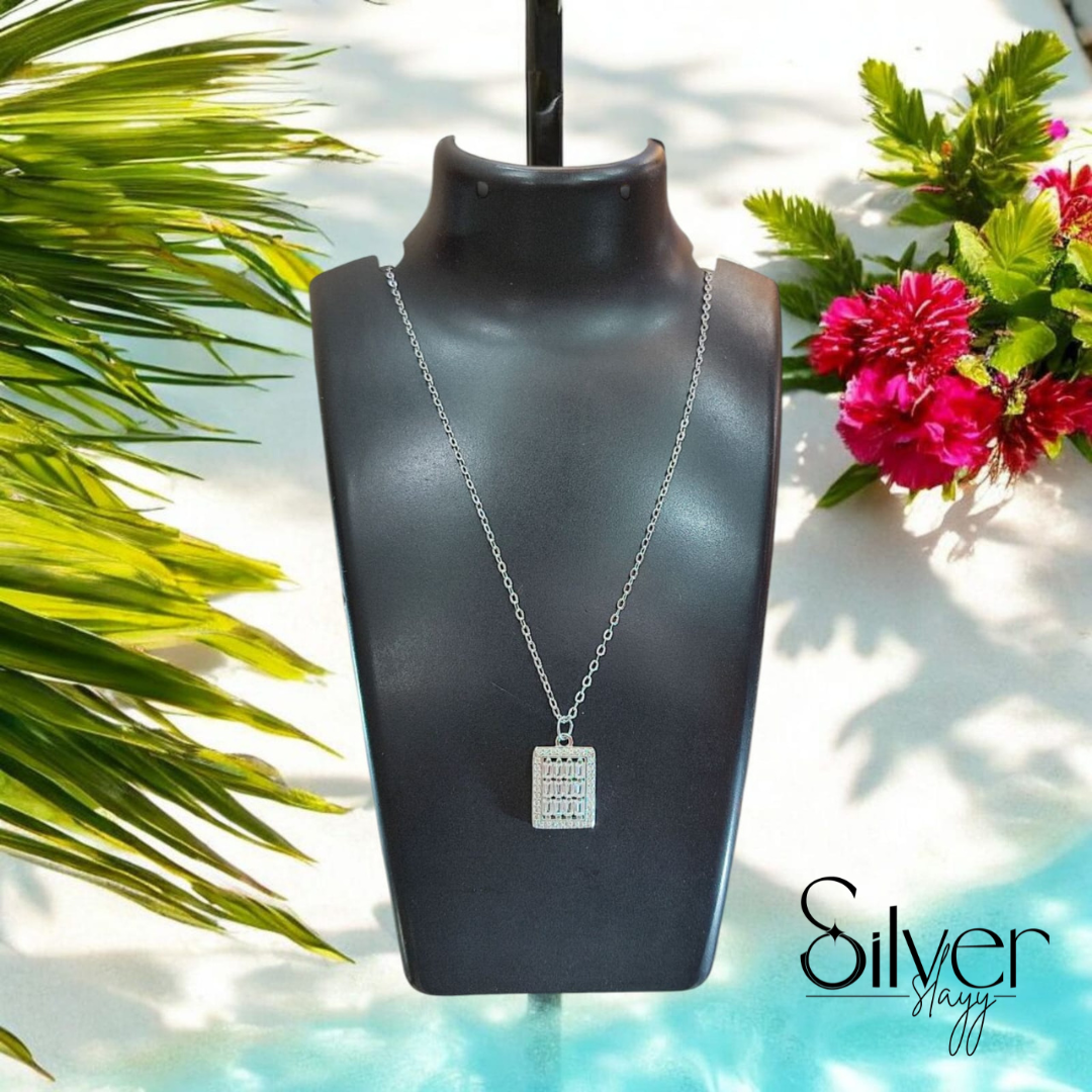 Elegant Rectangular Pendant Necklace in 925 Sterling Silver | Contemporary Adjustable Jewelry by SilverSlayy