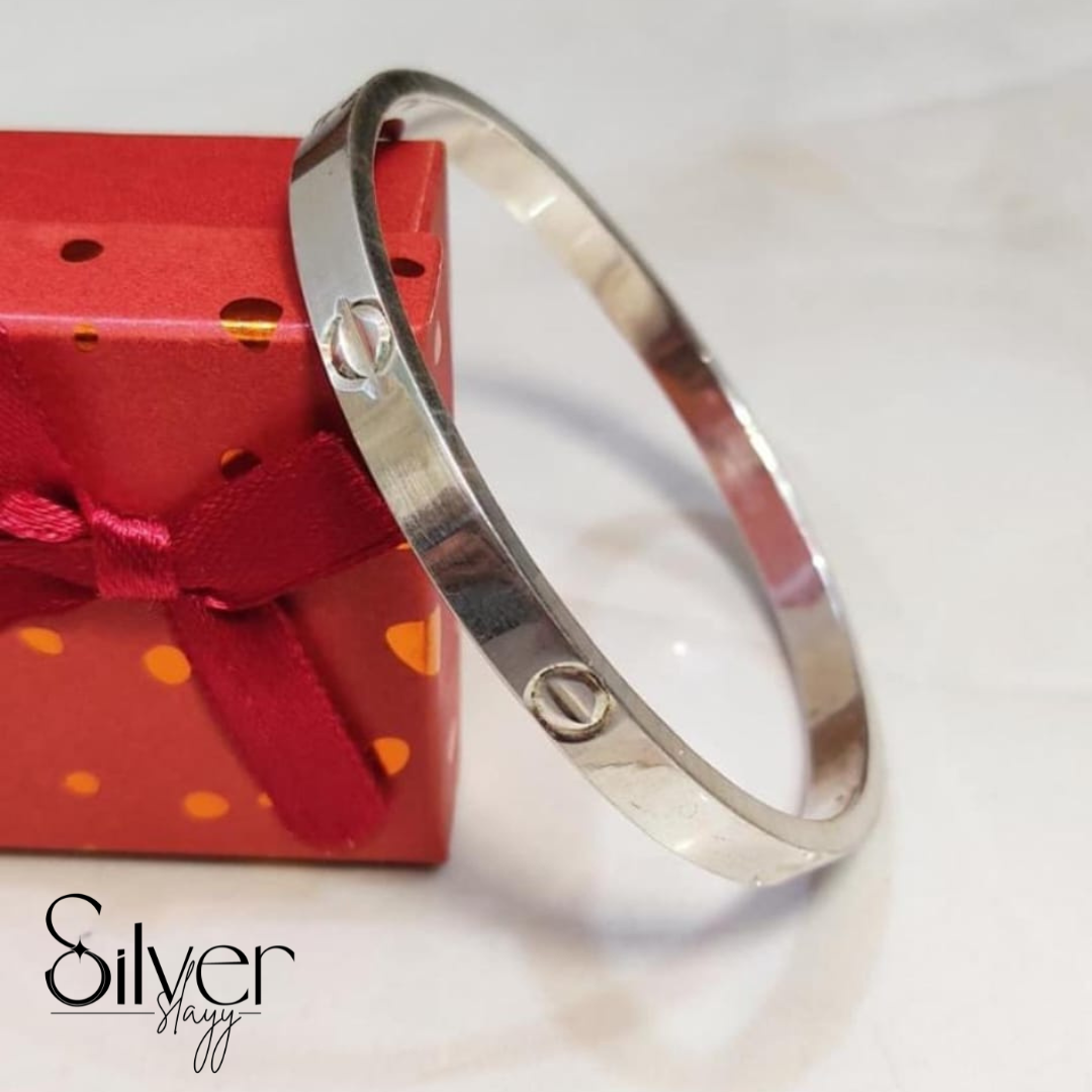 Men’s Engraved Bolt-Style Kada in 925 Sterling Silver | Minimalist Designer-Inspired Bracelet by SilverSlayy