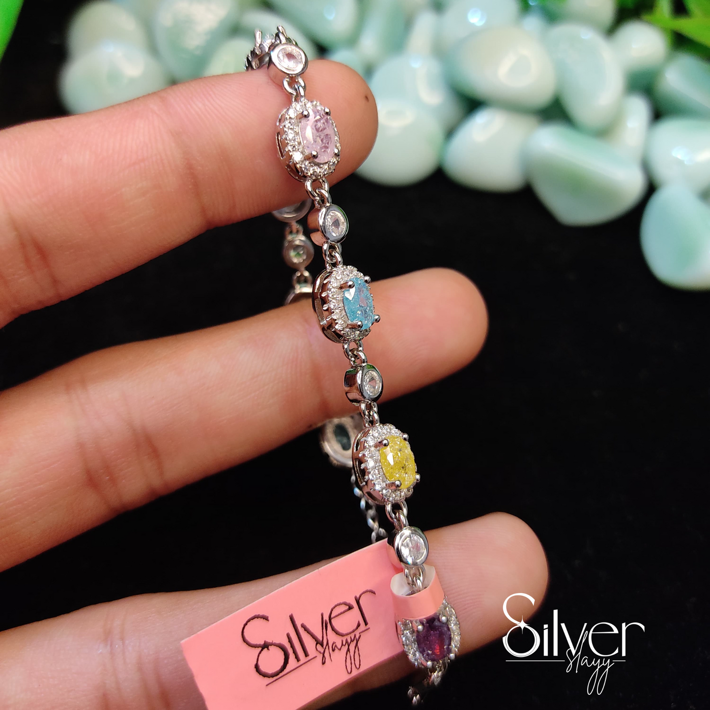 Multicolor Gemstone Bracelet in 925 Silver for Women & Girls – Free Size