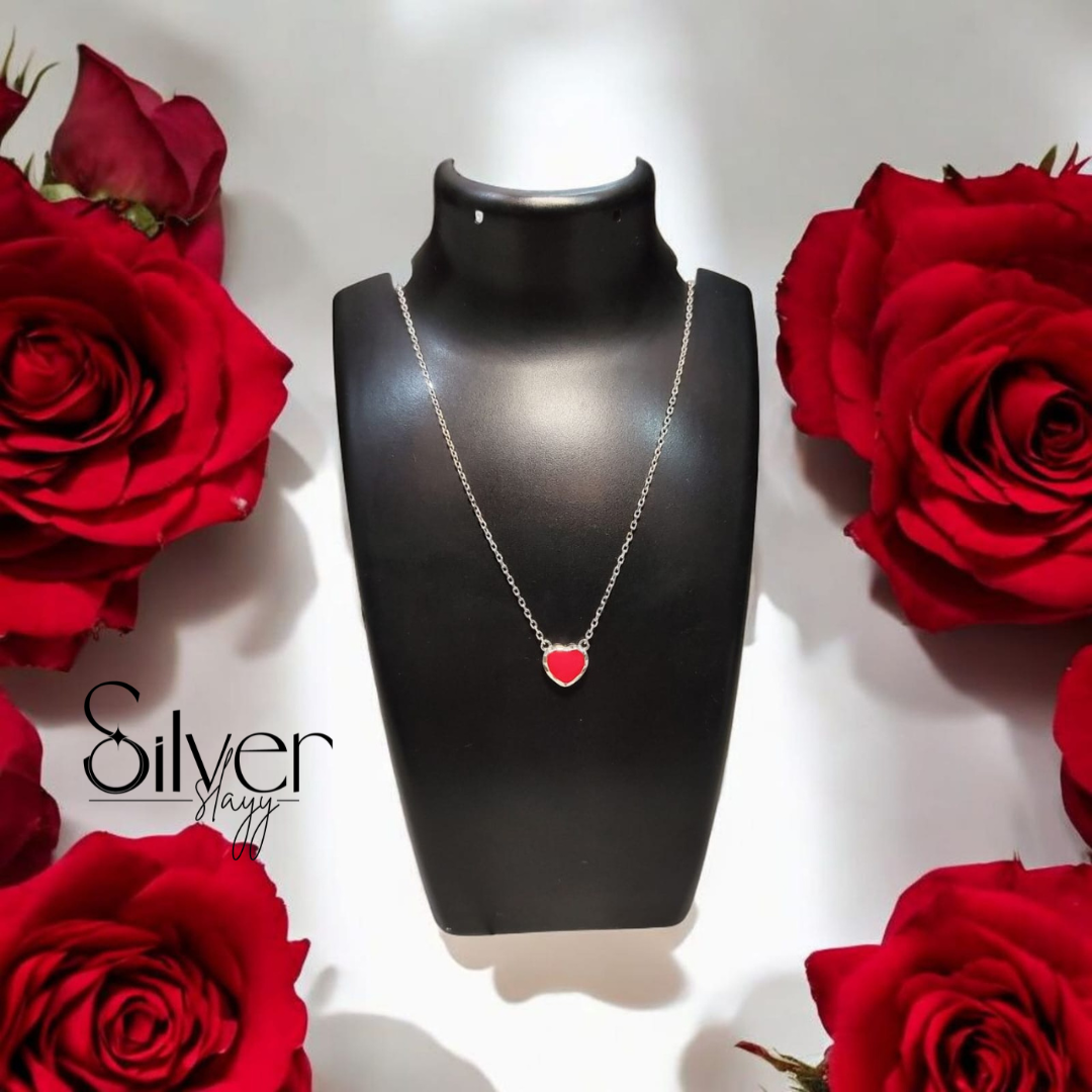 925 Sterling Silver Red Heart Pendant Necklace for Girls – Elegant Romantic Design | Silverslayy