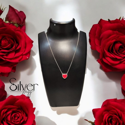 925 Sterling Silver Red Heart Pendant Necklace for Girls – Elegant Romantic Design | Silverslayy